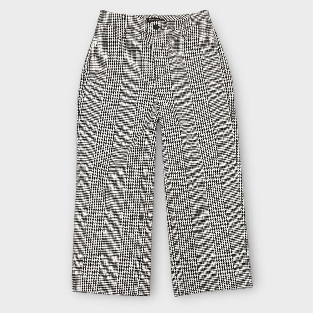 Banana Republic Crop Wide Leg Trousers Black & White Houndstooth Size 0 Short